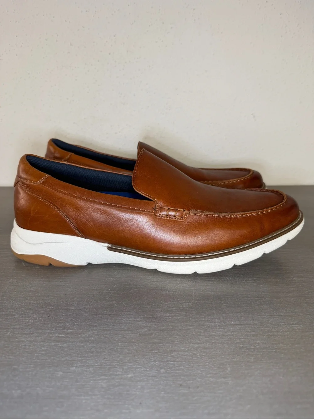 Men Florsheim Frenzi Toe Venetian Loafer Walking Shoes Cognac Leather Size 12W